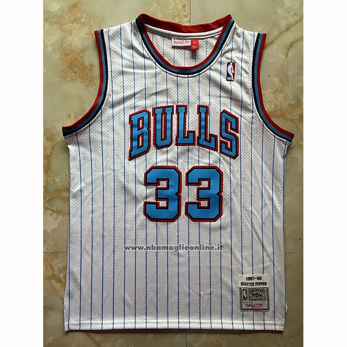 Maglia Chicago Bulls Scottie Pippen No 33 Mitchell & Ness 1997-98 Bianco1